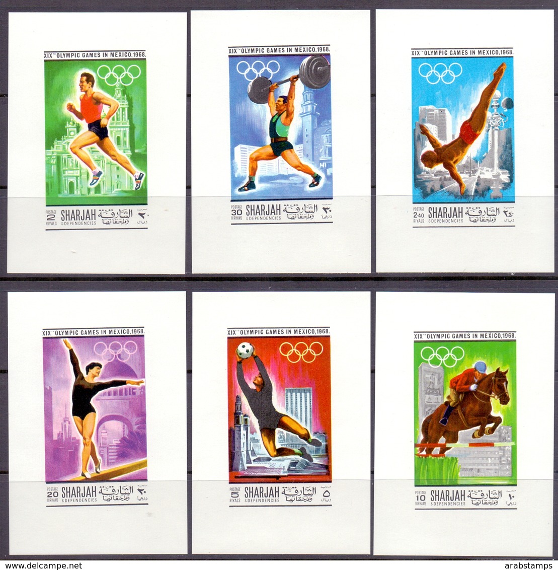 1968 SHARJAH Mexico Olympics 6 Souvenir Sheets Imperf MNH - Sharjah