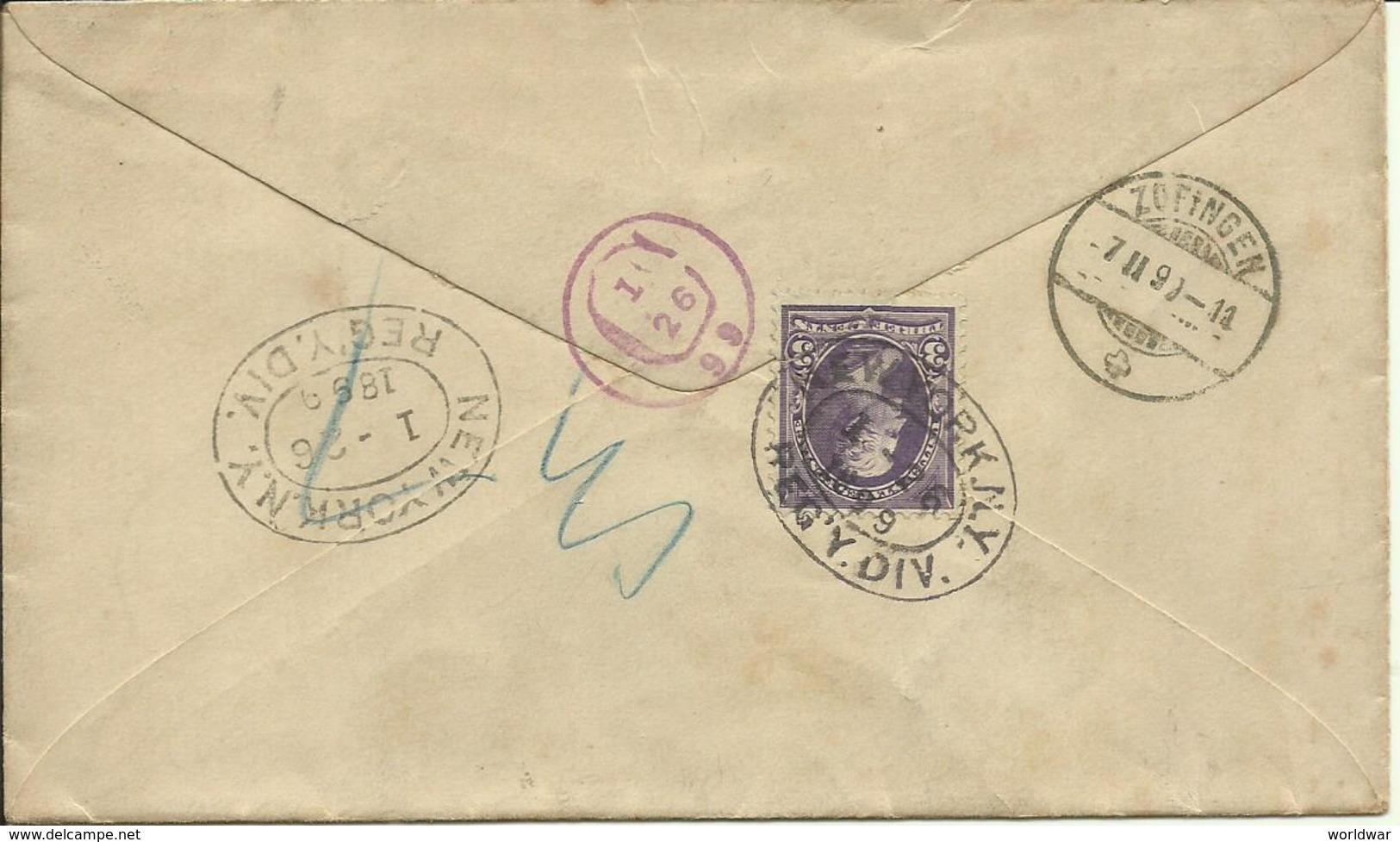 1899  10c  Registered Letter From New York To Zofingen, Switzerland  Additional 3c On Backside - Briefe U. Dokumente