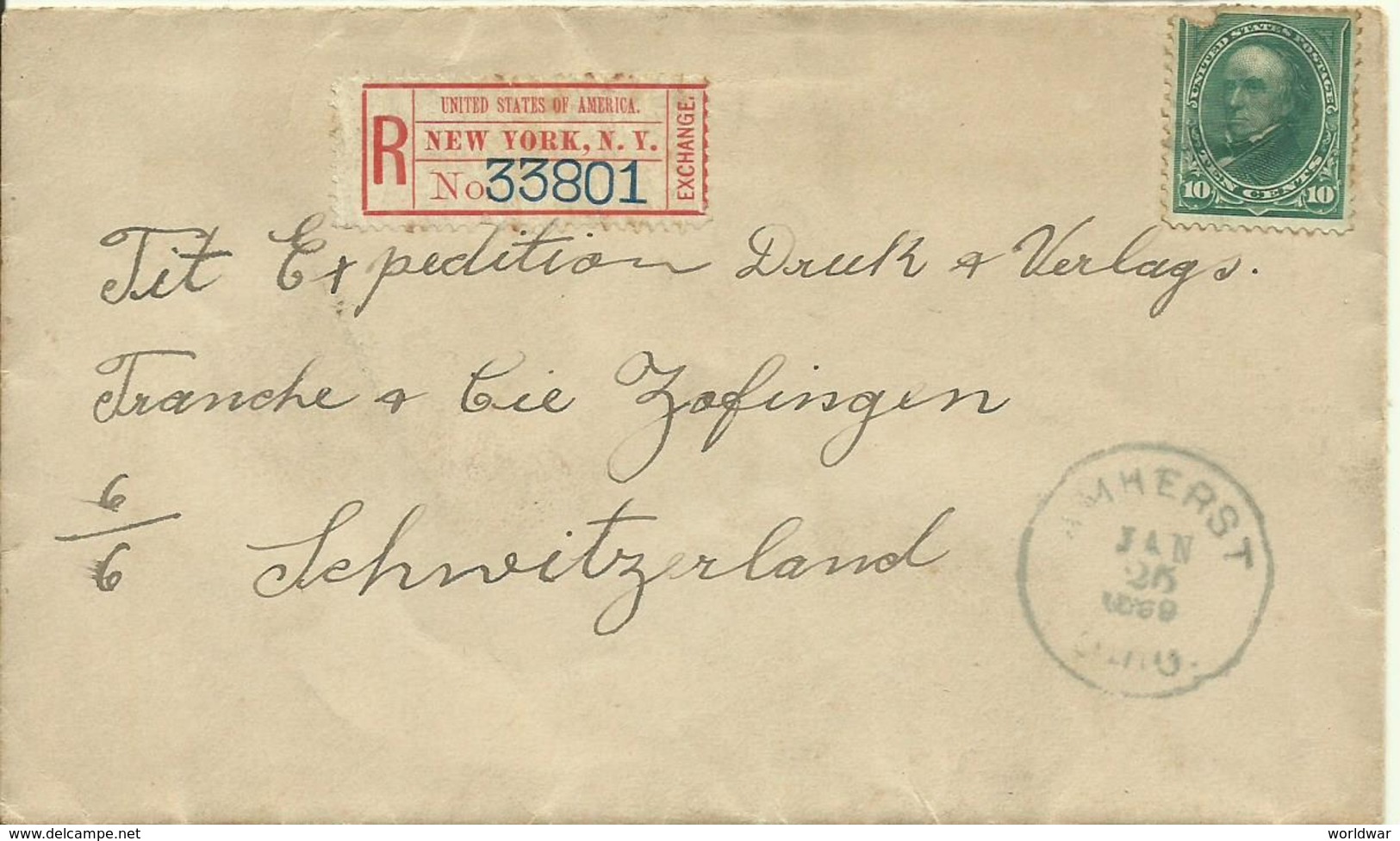 1899  10c  Registered Letter From New York To Zofingen, Switzerland  Additional 3c On Backside - Briefe U. Dokumente