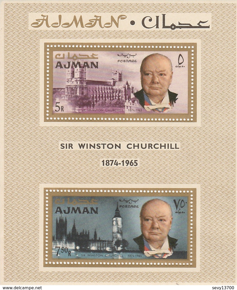 Ajman - Bloc De 2 Timbres - Sir Winston Churchill - 1874 1965 - Année 1966 - Mi BL7A - Adschman