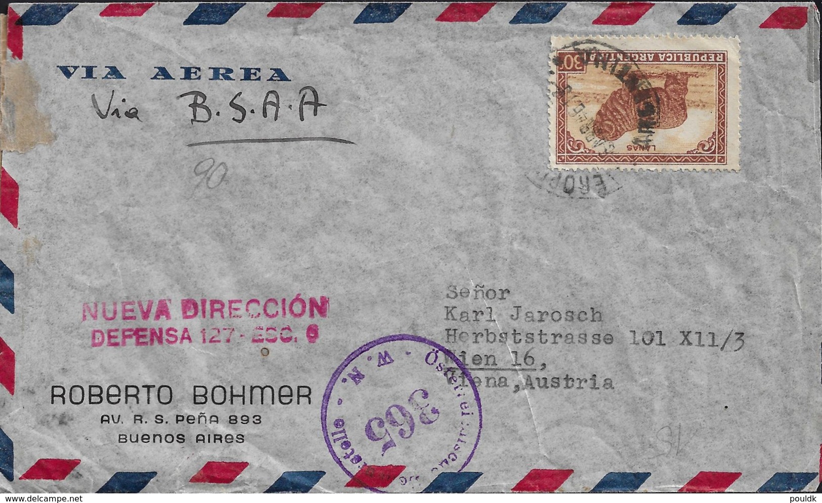 Censored Post From Research Vessel R.S. Pena Posted From Buenos Aires 5.4.1946 To Austria - Censored W.N - Cachet + - Militaria
