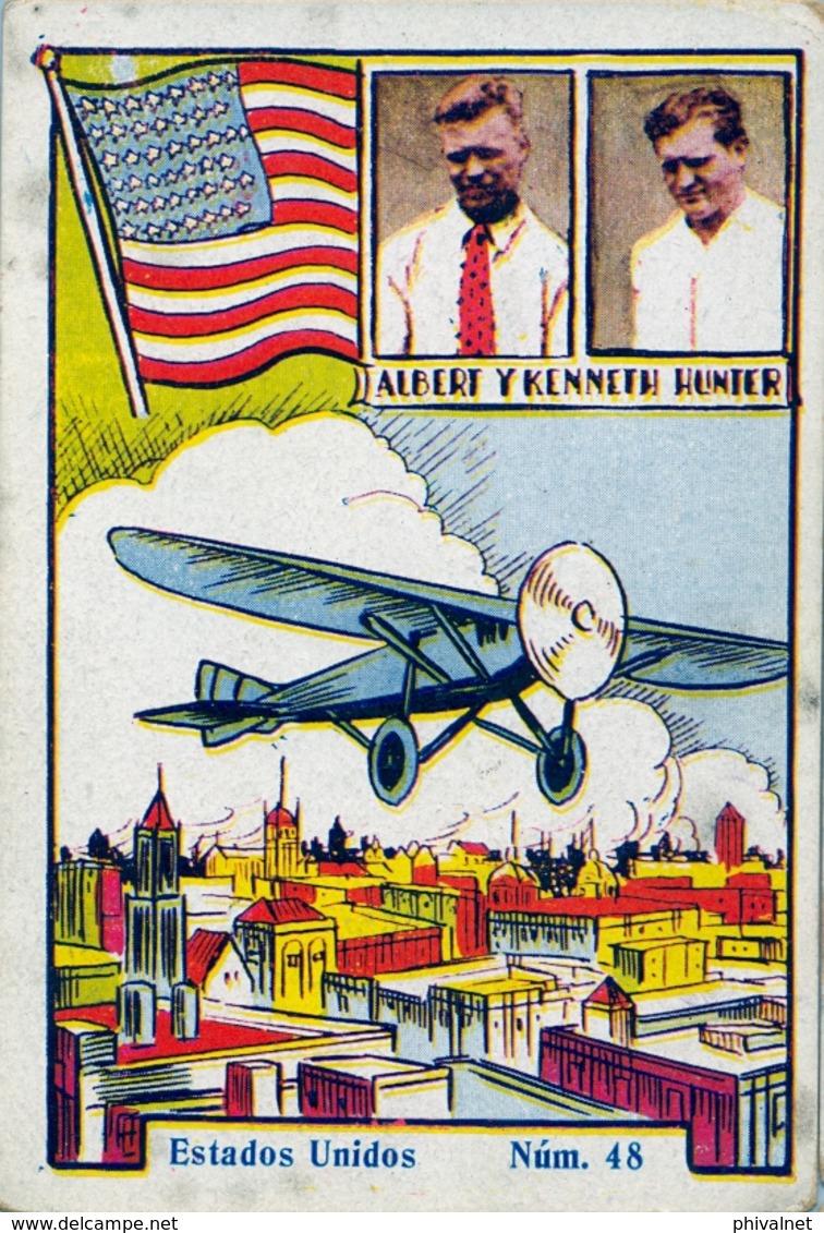 CROMOS ANTIGUOS , AVIADORES , PIONEROS DE LA AVIACIÓN , AVIONES, ESTADOS UNIDOS - ALBERT Y KENNETH HUNTER - Otros & Sin Clasificación