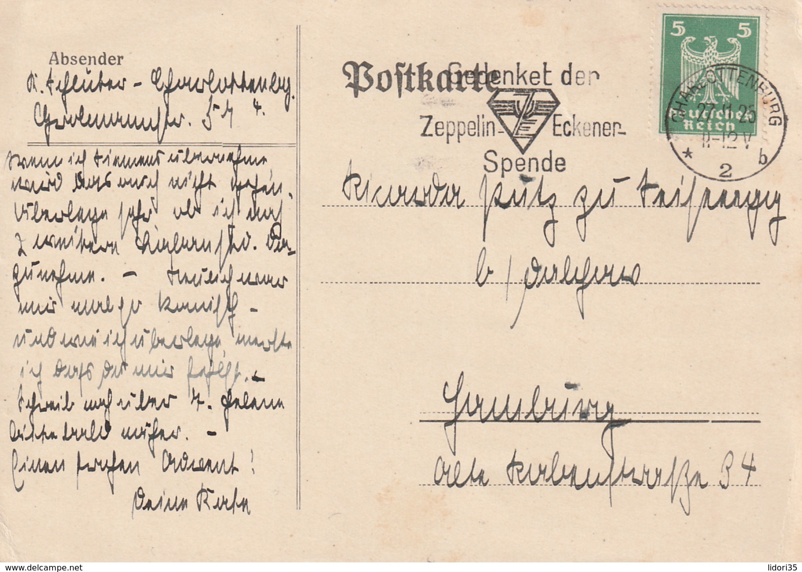 Deutsches Reich / 1925 / Masch.-Stempel Charlottenburg "Gedenket Der Zeppelin-Eckener-Spende" Auf Postkarte (5133) - Maschinenstempel (EMA)