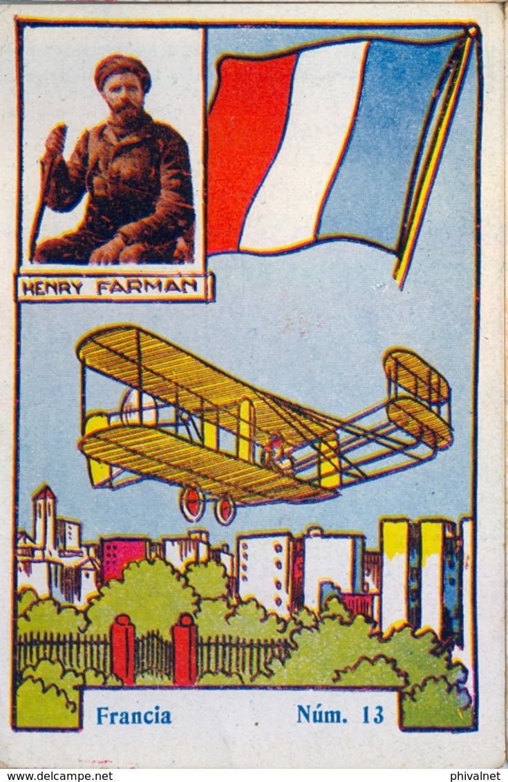 CROMOS ANTIGUOS , AVIADORES , PIONEROS DE LA AVIACIÓN , AVIONES, FRANCIA - HENRY FARMAN - Otros & Sin Clasificación