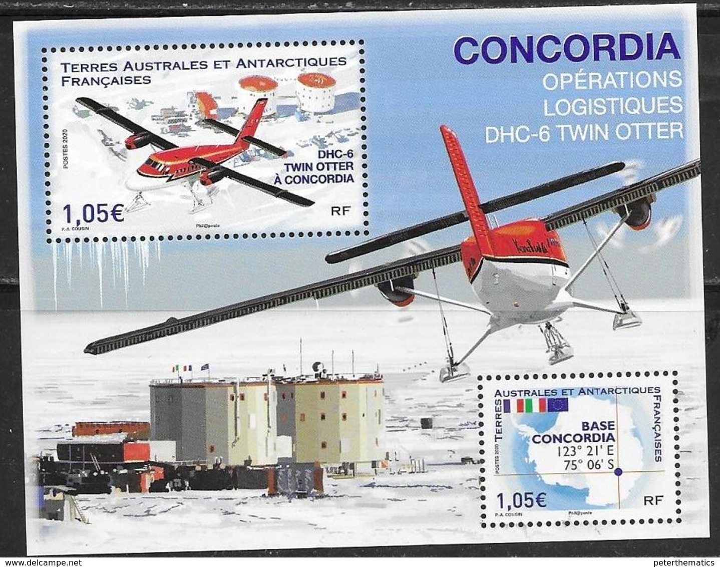 TAAF , FRENCH ANTARCTIC, 2020, MNH, POLAR TRANSPORT, PLANES, LOGISTICS OPERATIONS, DHC-6 TWIN OTTER, CONCORDIA BASE, S/S - Other Means Of Transport