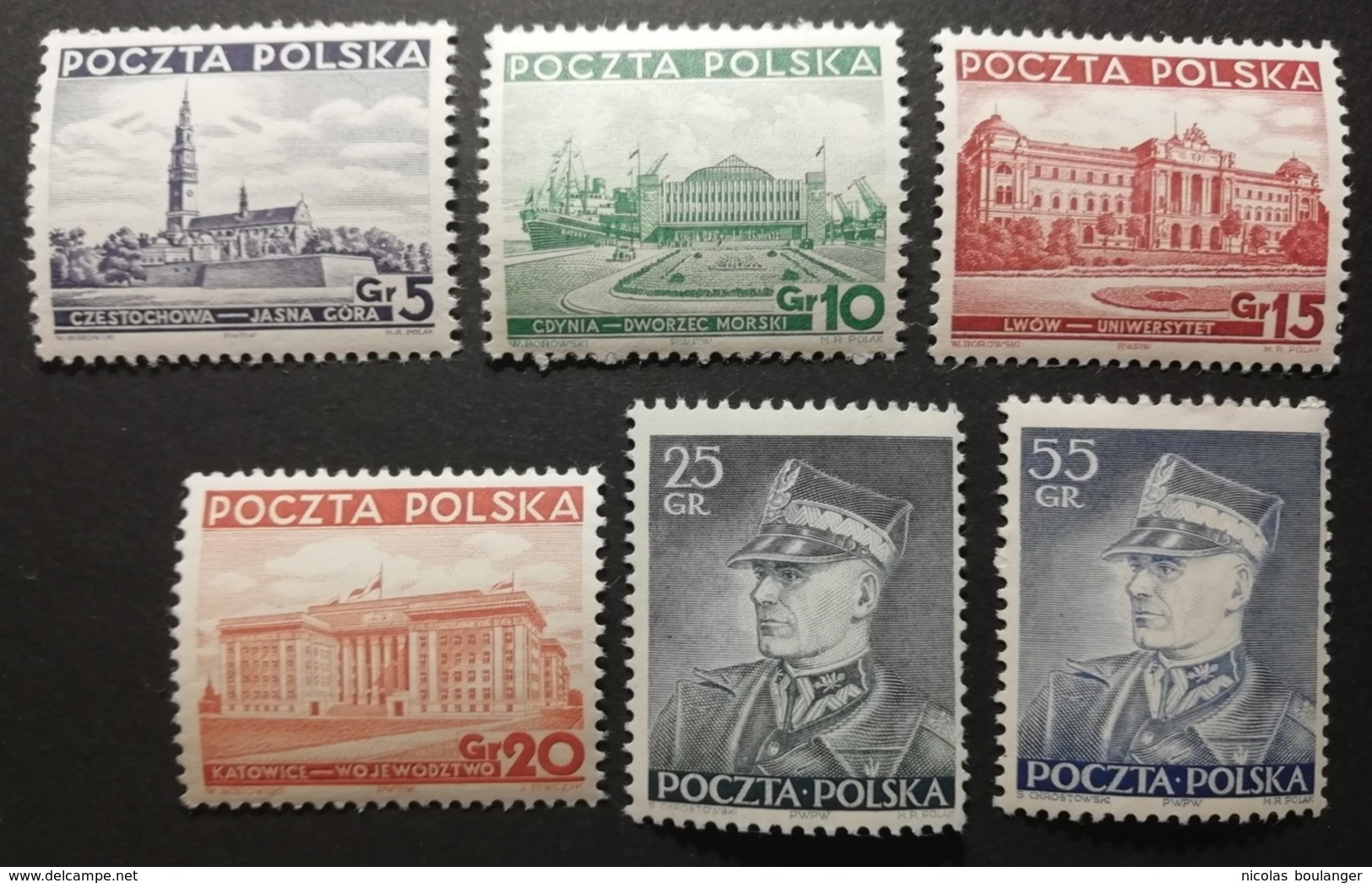 Pologne 1937-39 / Yvert N°391-396 / ** / Série Courante - Neufs