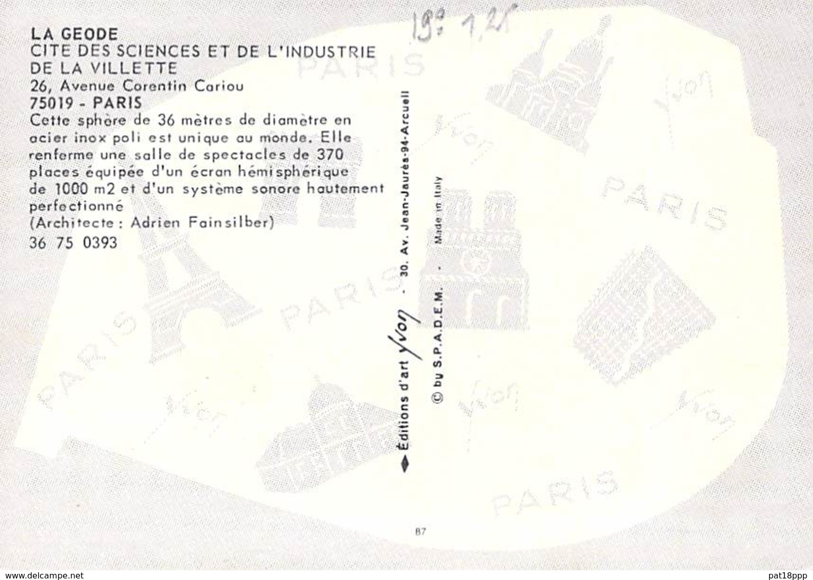 ** Lot De 2 Cartes ** 75 - PARIS 19 ème - CITE DES SCIENCES ET DE LA VILLETTE ( Dont GEODE En Construction ) CPM GF - District 19