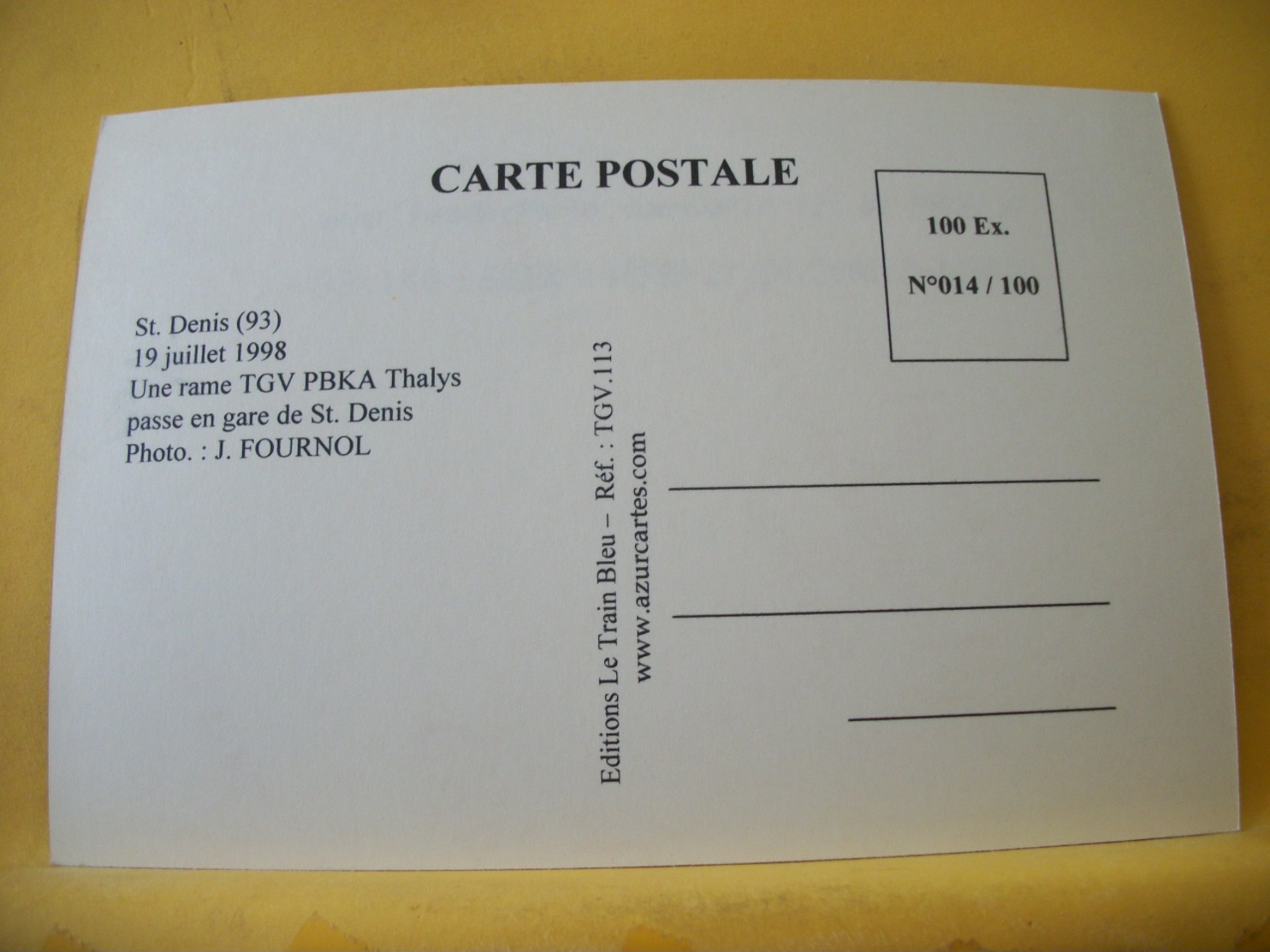 TRAIN 1186 - TIRAGE 100 EXEMPLAIRES - 93 ST DENIS JUILLET 1998 UNE RAME TGV PBKA THALYS PASSE EN G... - PHOTO J. FOURNOL - Saint Denis