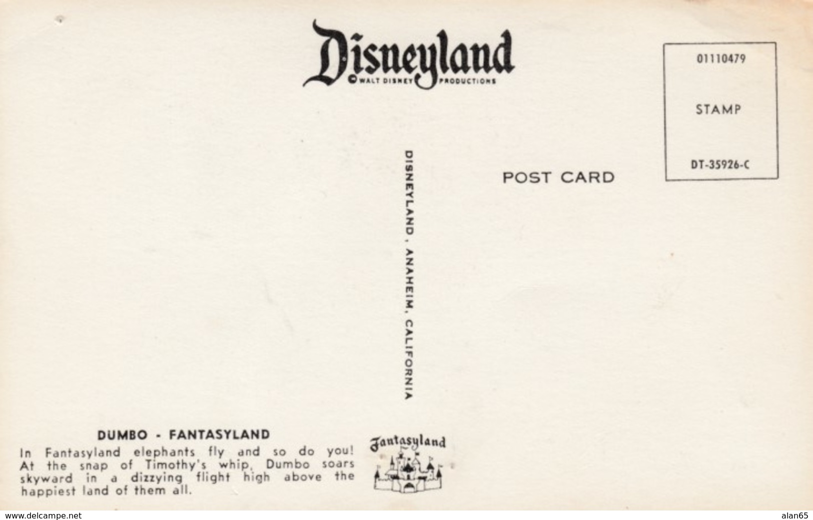 Disneyland Anaheim California, Fantasyland 'Dumbo' Ride C1950s/60s Vintage Postcard - Disneyland