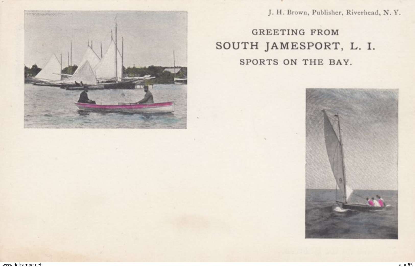 South Jamesport Long Island New York, Sailboats Sailing Theme Greetings From On C1900s Vintage Postcard - Long Island