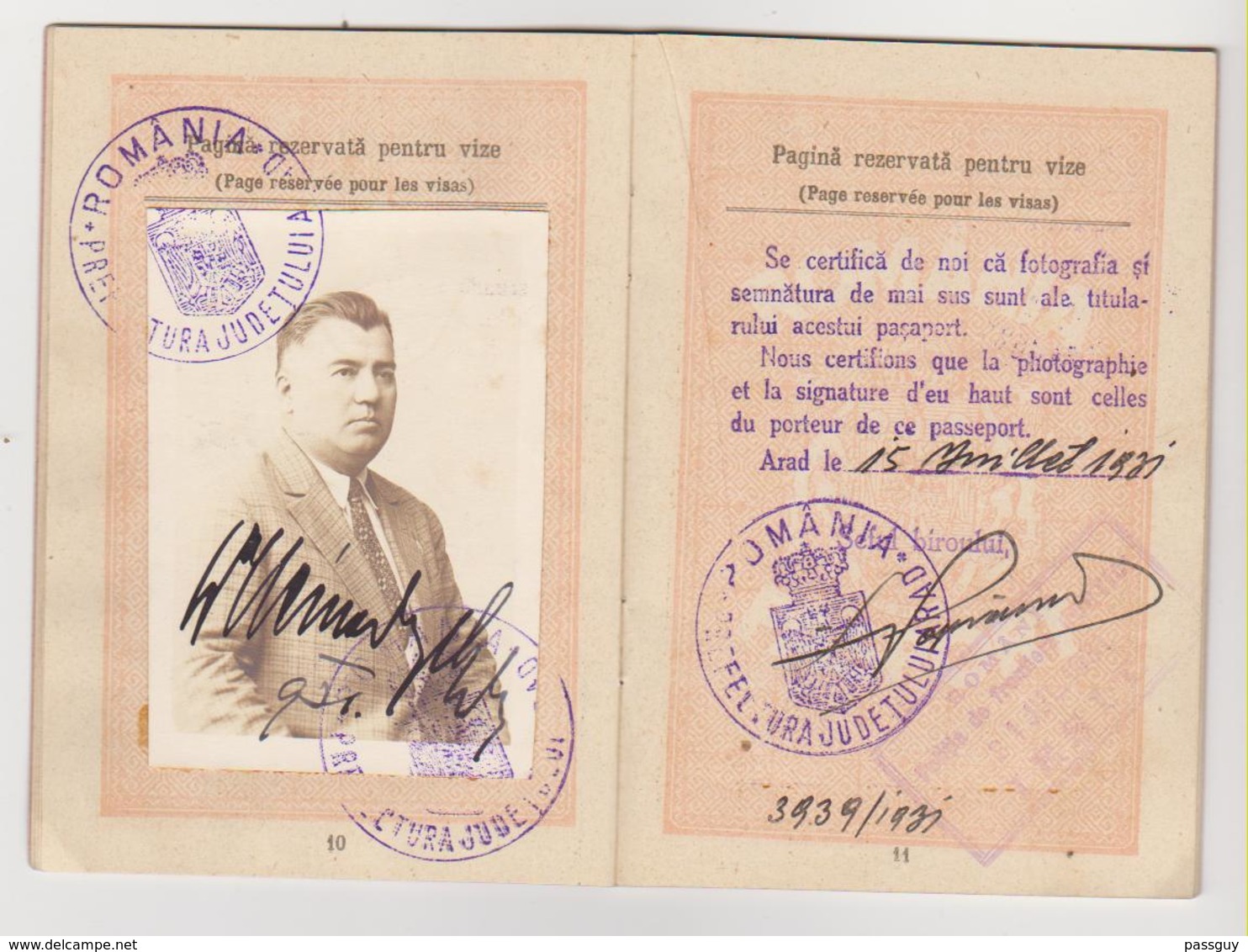 ROMANIA Passport 1931 Passeport ROUMANIE – Reisepaß – Revenues/Fiscaux