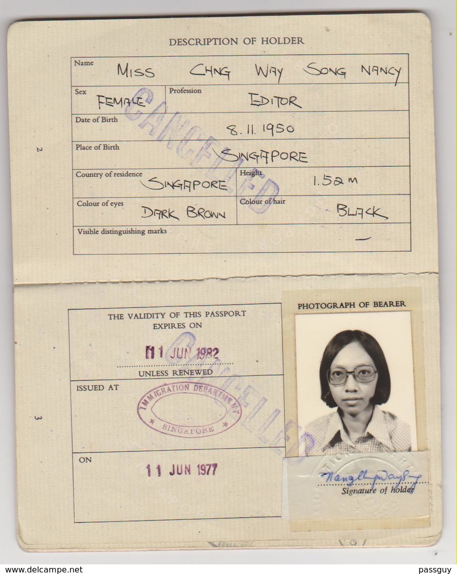 SINGAPORE Passport 1977 Passeport SINGAPOUR – Reisepaß - Documenti Storici