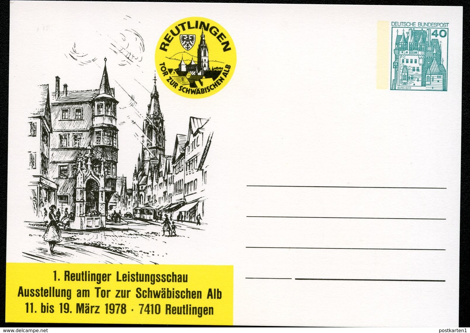 Bund PP100 D2/034 REUTLINGEN MARIENKIRCHE LINDENBRUNNEN 1978 - Private Postcards - Mint