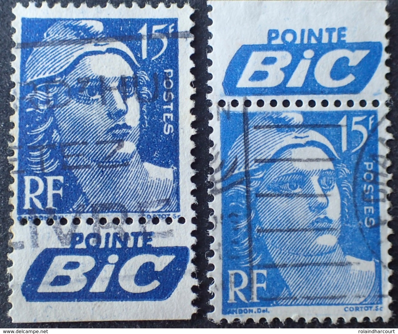 R1680/549 - 1951 - TYPE MARIANNE De GANDON - N°886 ☉ Bleu Et Bleu Foncé BdF Avec Publicité " BIC Pointe " - Autres & Non Classés