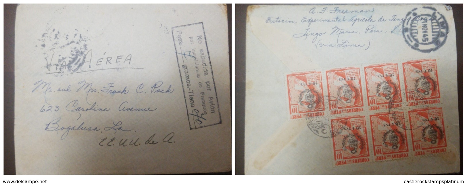 O) 1945 PERU, ISSUED BY PLANE FOR POSTAGE FAILURE - EXPEDIDA POR AVION POR INSUFUCUENCIA DE FRANQUEO, HIGHWAY MAP - SURC - Peru