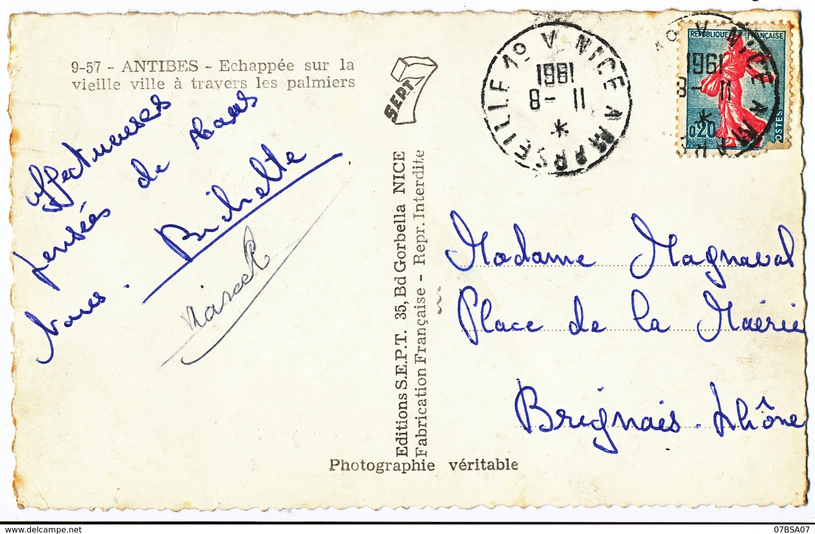 ALPES MARITIMES BOUCHES DU RHONE CP 1961 AMBULANT NICE A MARSEILLE 1° A - 1961-....