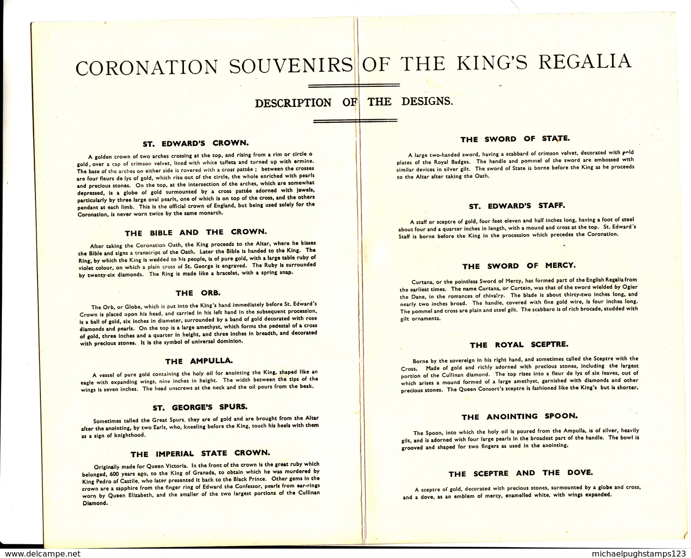 G.B. / 1937 Coronation Regalia Souvenirs - Non Classés
