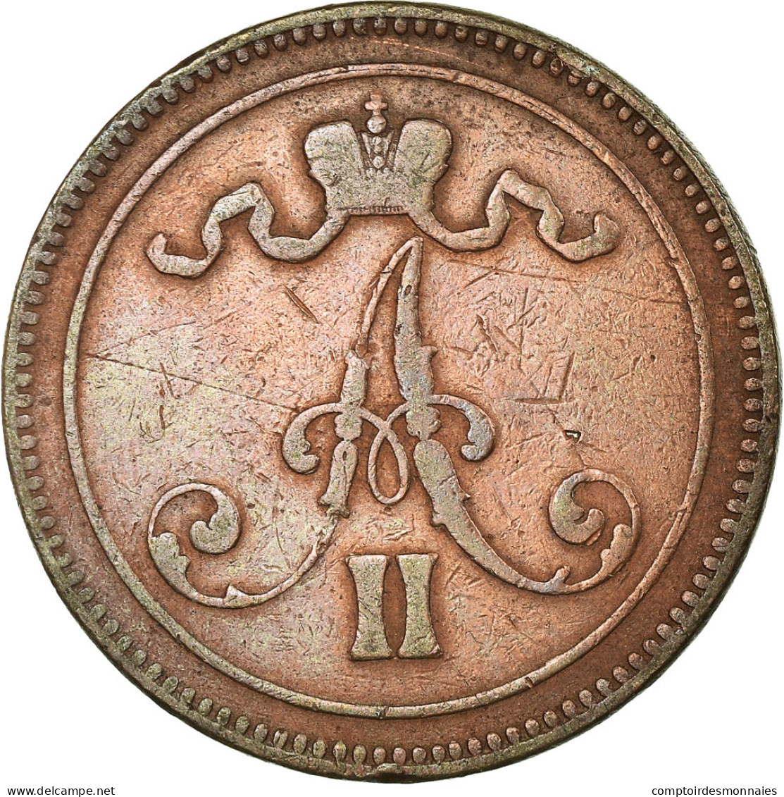 Monnaie, Finlande, Alexander II, 10 Pennia, 1866, TB+, Cuivre, KM:5.1 - Finlande