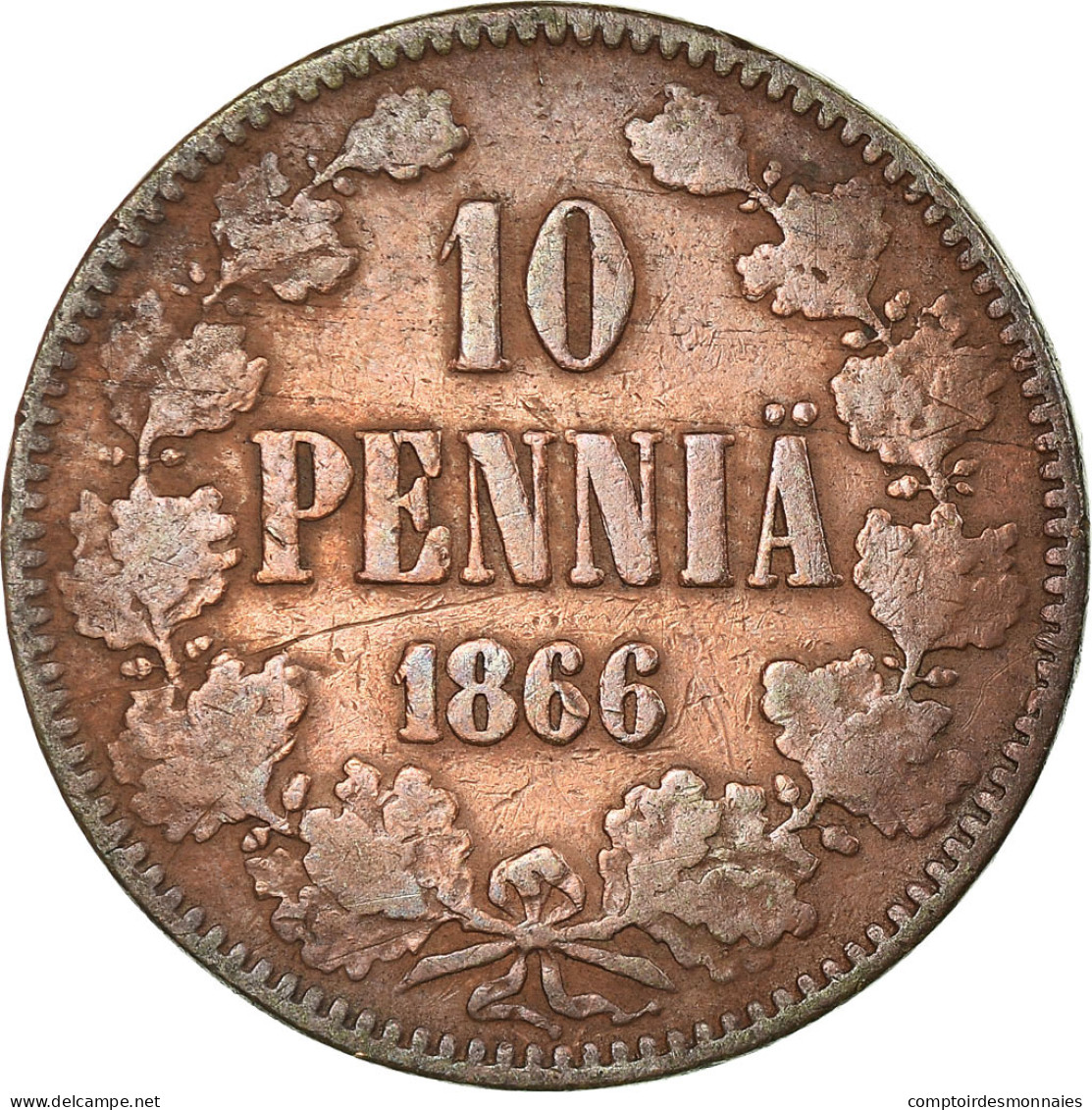 Monnaie, Finlande, Alexander II, 10 Pennia, 1866, TB+, Cuivre, KM:5.1 - Finlande