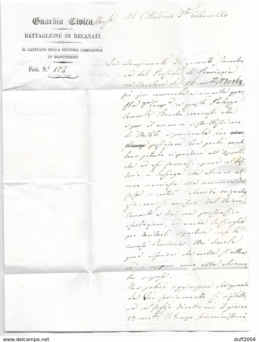 REPUBBLICA ROMANA - DA MONTEFANO A RECANATI - 17.3.1849. - ...-1850 Préphilatélie