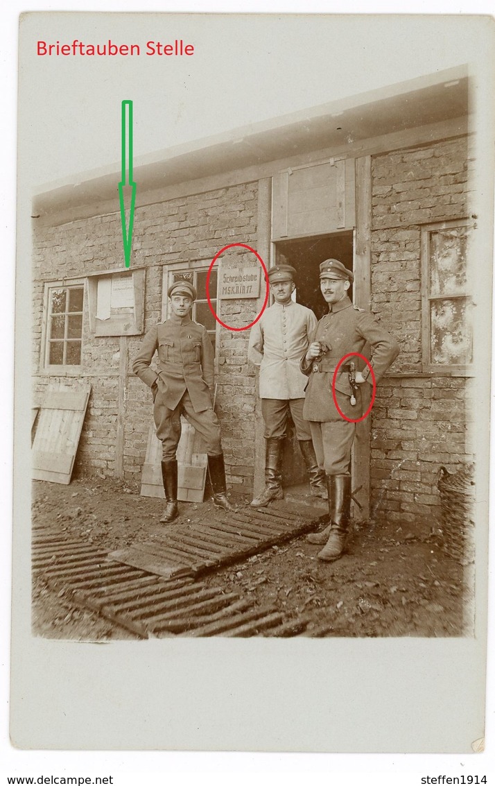 Poststelle Brieftauben Deutscher Soldat Offiziere - Grabendolch Hirschfänger - Frankreich   -carte   Photo-1914-1918 WWI - Guerra 1914-18
