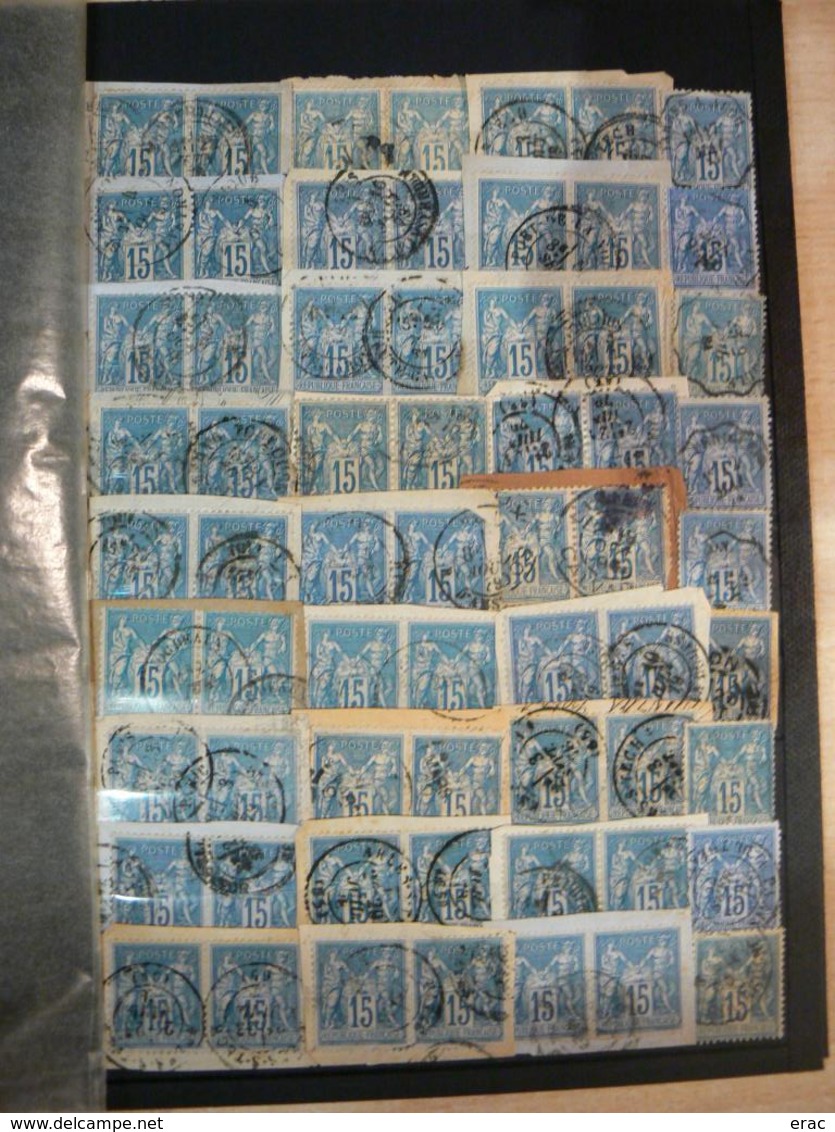 France - Lot 15 cts bleu type SAGE (n° 90 et 101 dont paires) - Oblitérations et timbres à étudier - Départ 1 euro