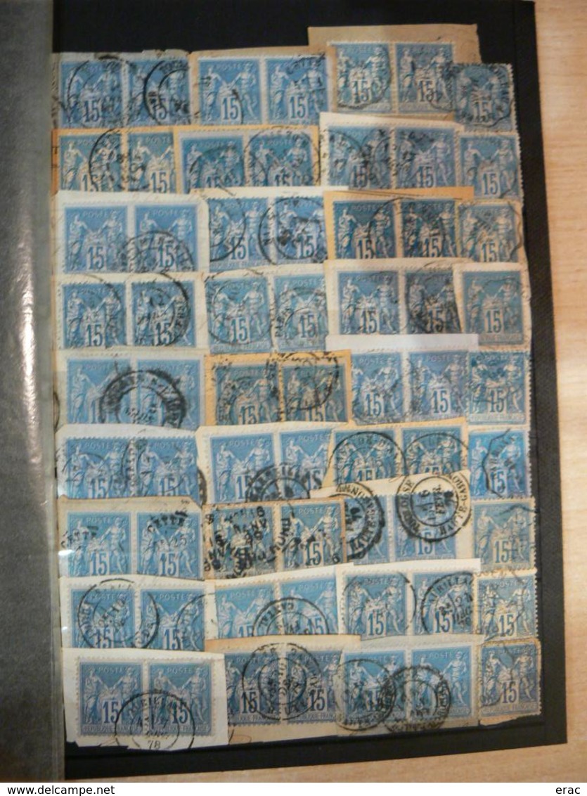 France - Lot 15 cts bleu type SAGE (n° 90 et 101 dont paires) - Oblitérations et timbres à étudier - Départ 1 euro