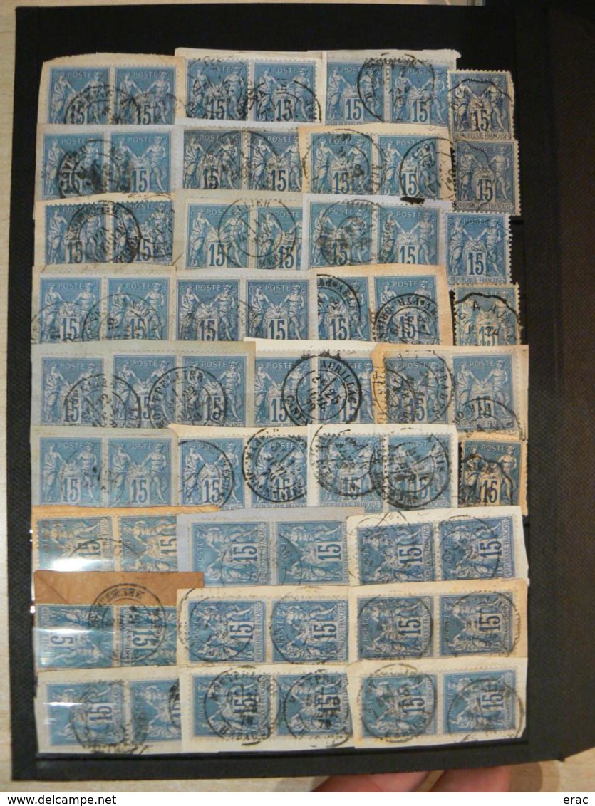 France - Lot 15 cts bleu type SAGE (n° 90 et 101 dont paires) - Oblitérations et timbres à étudier - Départ 1 euro