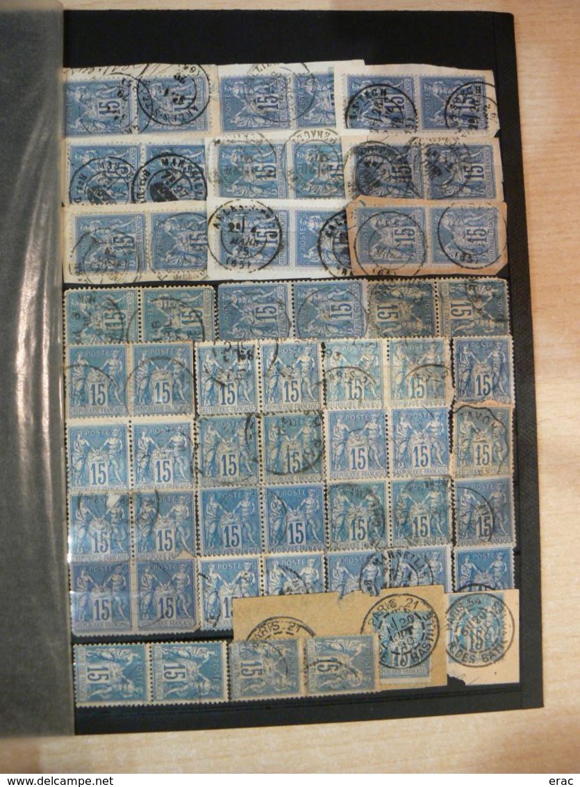 France - Lot 15 cts bleu type SAGE (n° 90 et 101 dont paires) - Oblitérations et timbres à étudier - Départ 1 euro