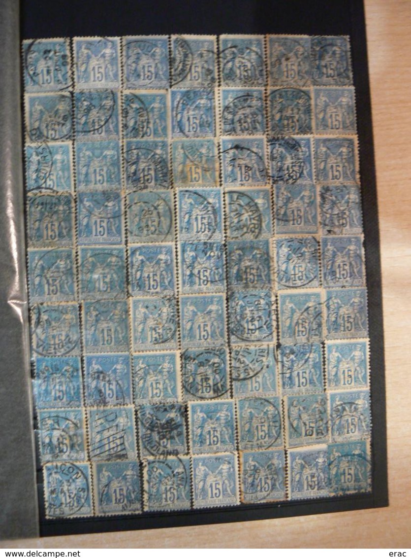France - Lot 15 cts bleu type SAGE (n° 90 et 101 dont paires) - Oblitérations et timbres à étudier - Départ 1 euro
