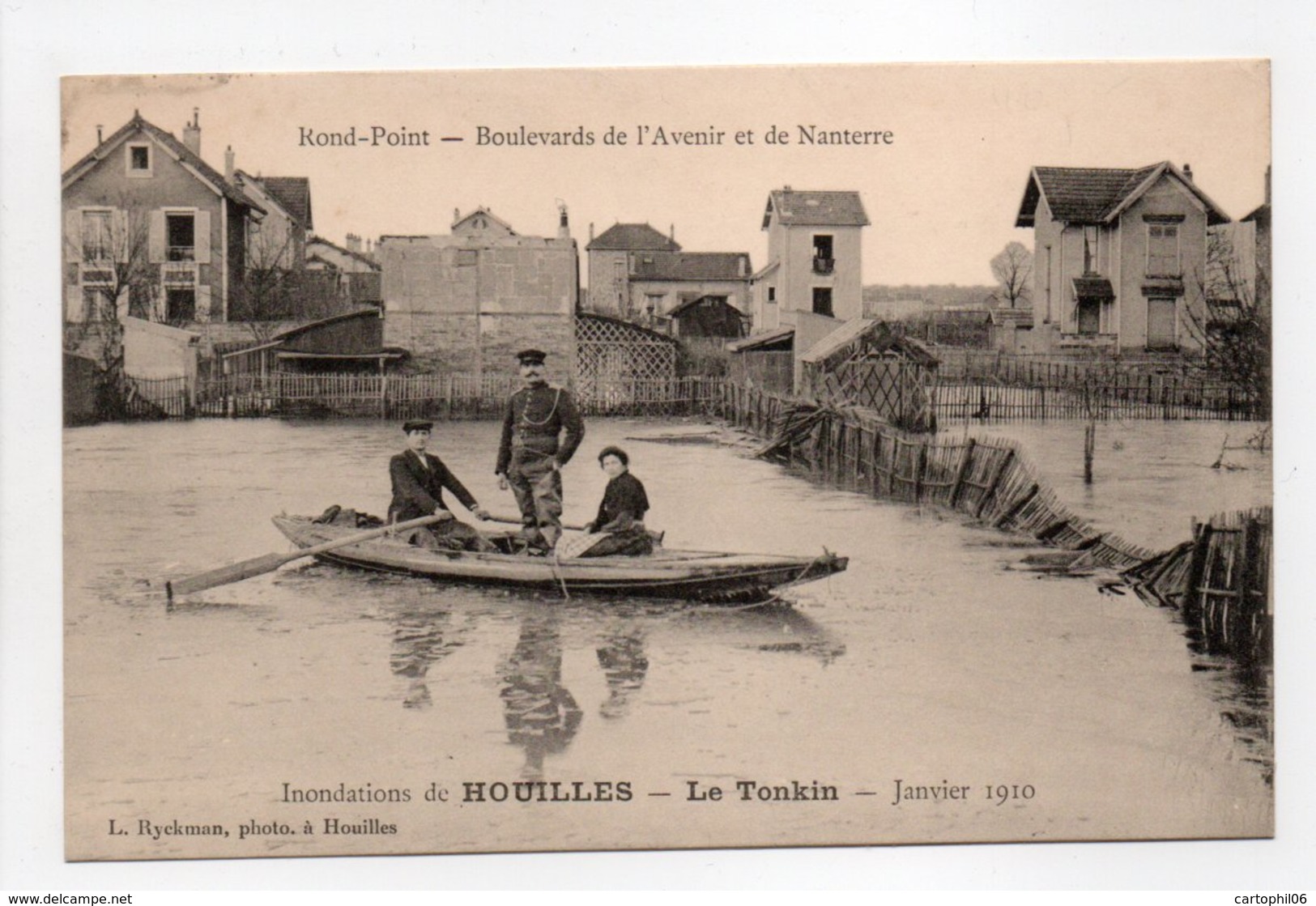 - CPA HOUILLES (78) - Inondations Le Tonkin - Janvier 1910 - Rond-Point - Boulevards De L'Avenir Et De Nanterre - - Houilles