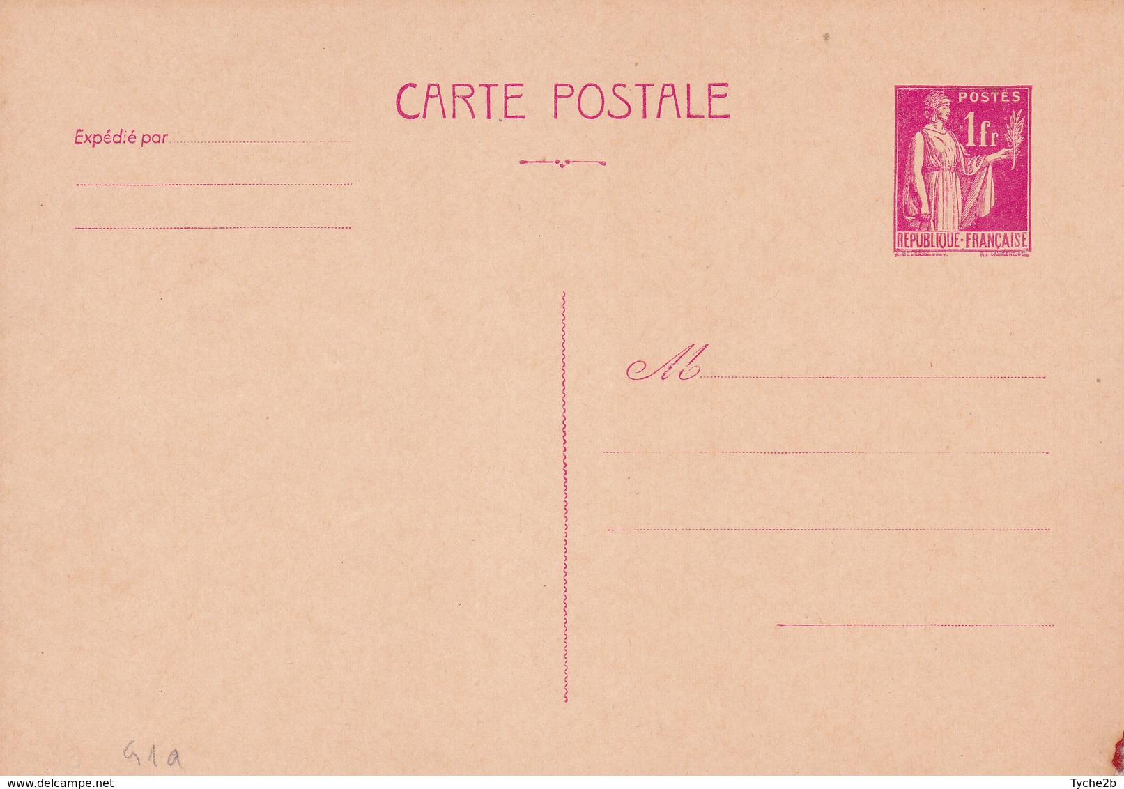 Carte Paix 1 Fr Rose G1a Neuve - Cartes Postales Types Et TSC (avant 1995)