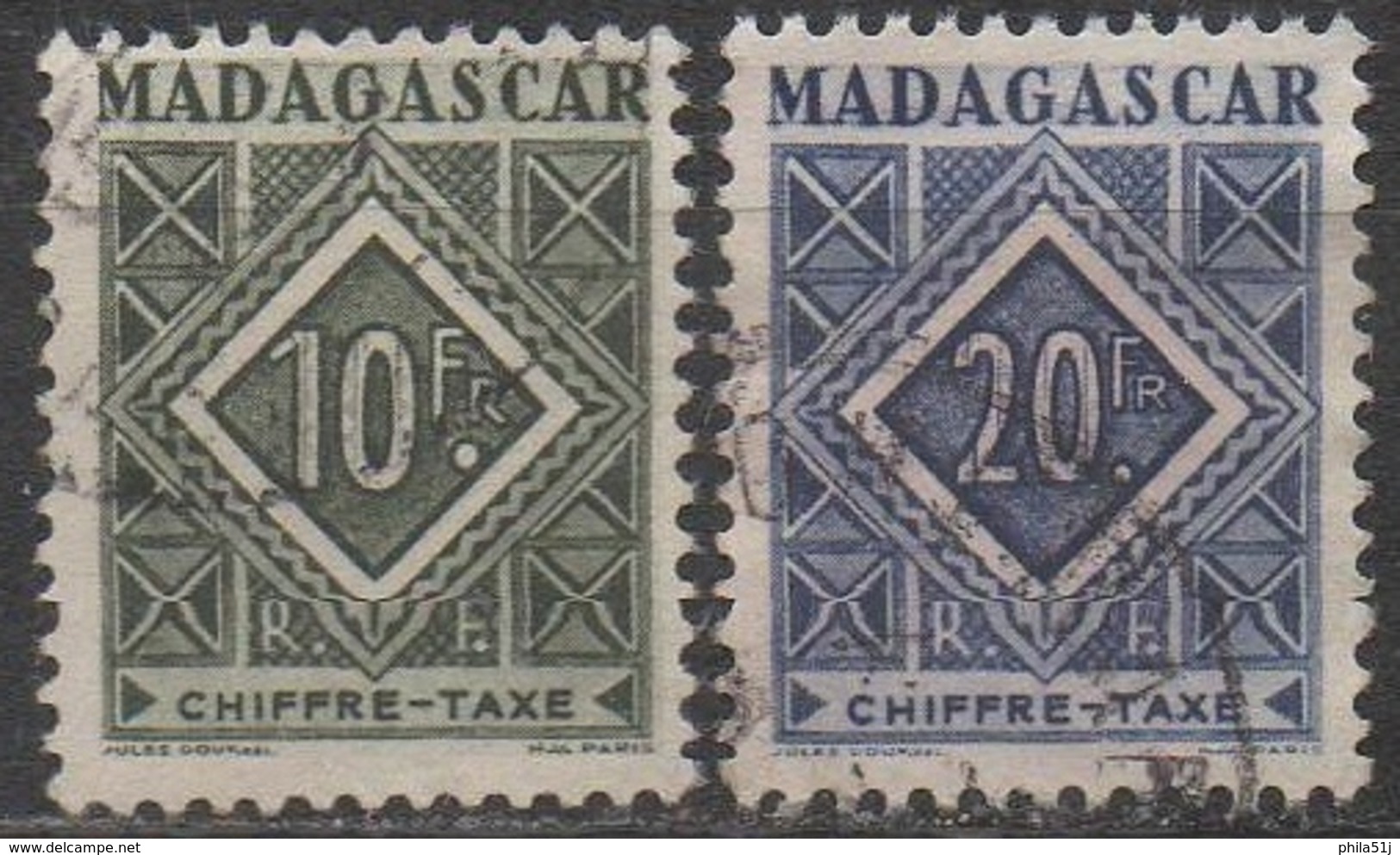 MADAGASCAR  1947__N° 39/40__OBL  VOIR SCAN - Portomarken