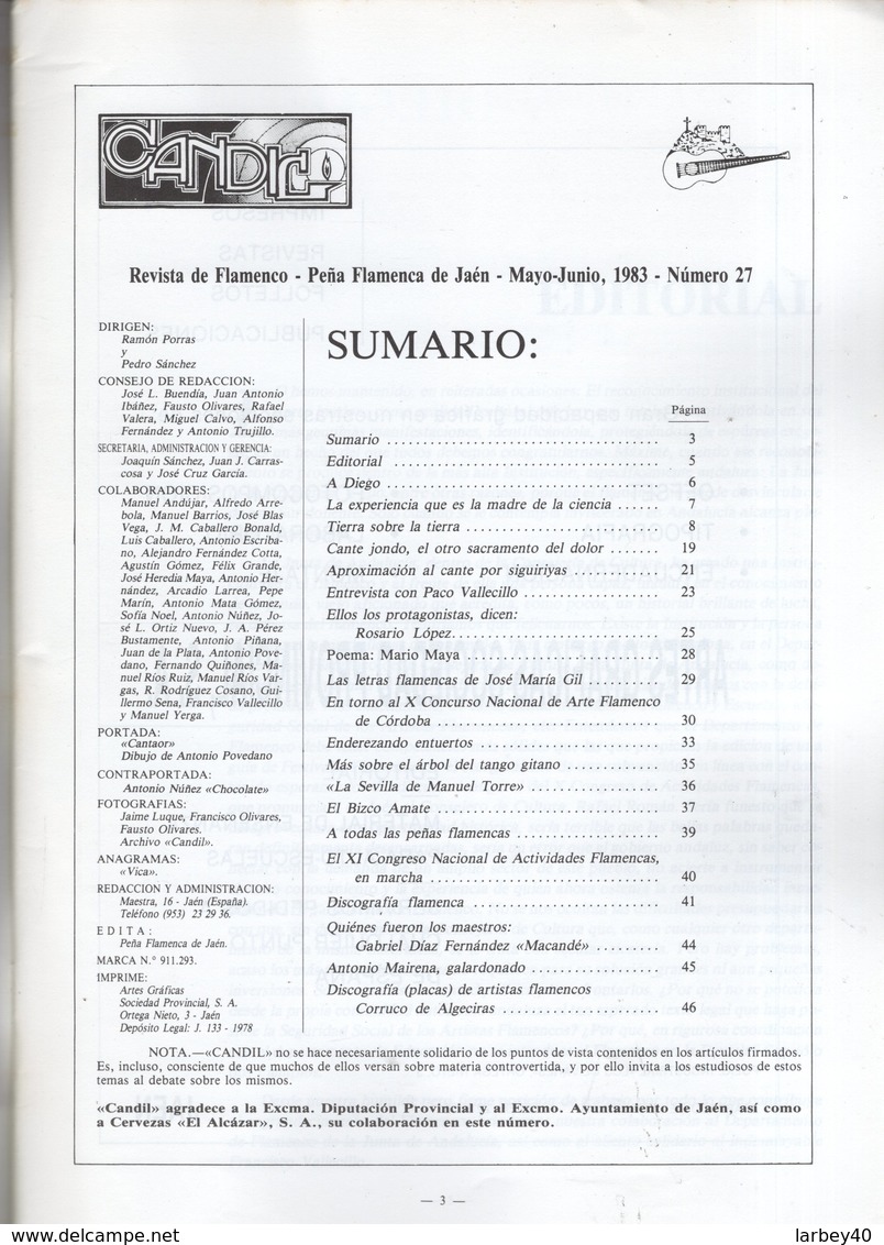 Revue Musique - Candil Revista De Flamenco N° 27 - 1983 - Música