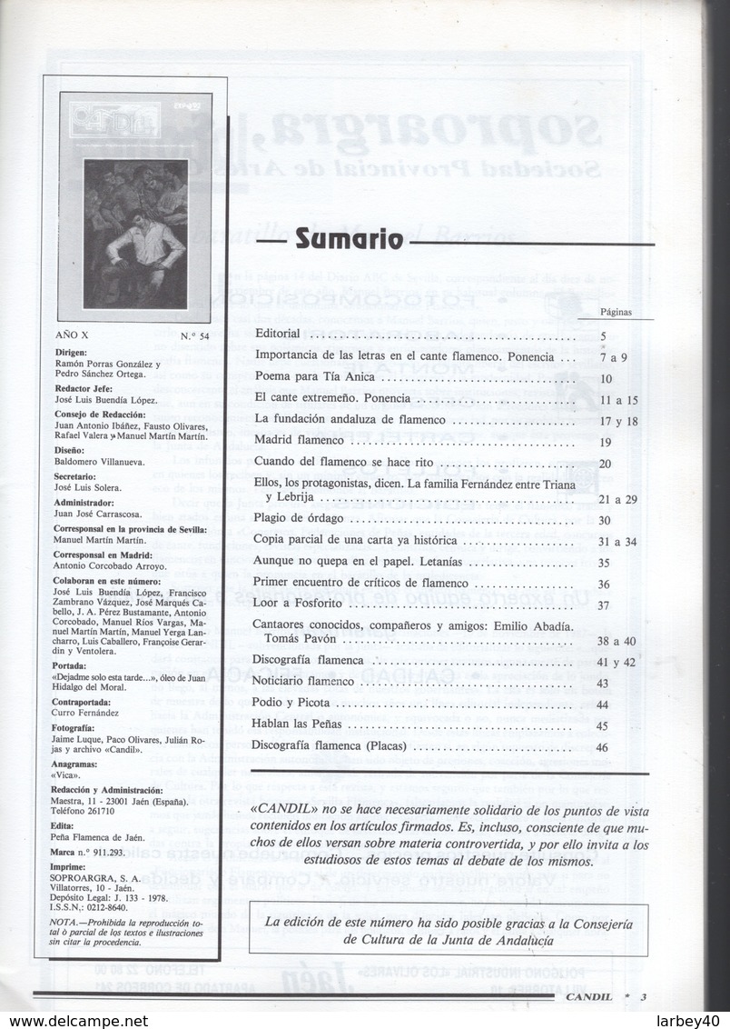 Revue Musique - Candil Revista De Flamenco N° 54 - 1987 - Música