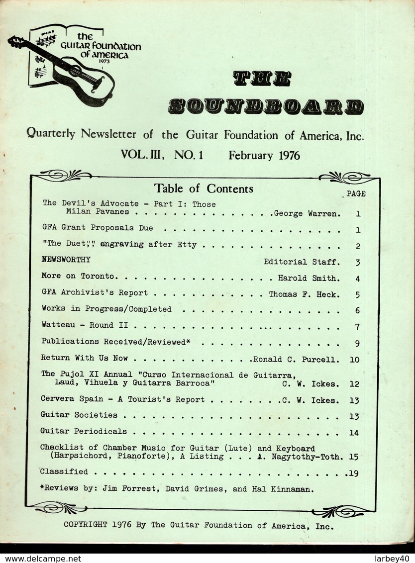 Revue Guitare Soundboard Guitar Fondation Of America N° 1 - 1976 - Art