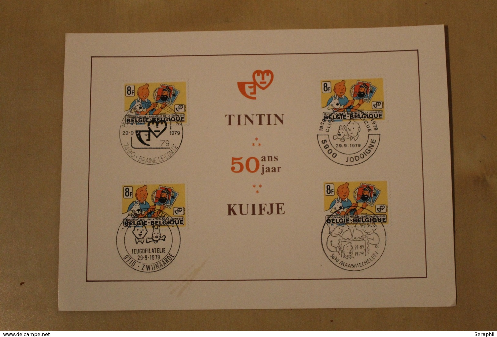 FDC TINTIN - KUIFJE (Hergé) 50 Ans / 50 Jaar - Timbre N°1944 X4 - 4 Cachets Différents - 1979 - ETAT Moyen Voir Scans - 2001-2010