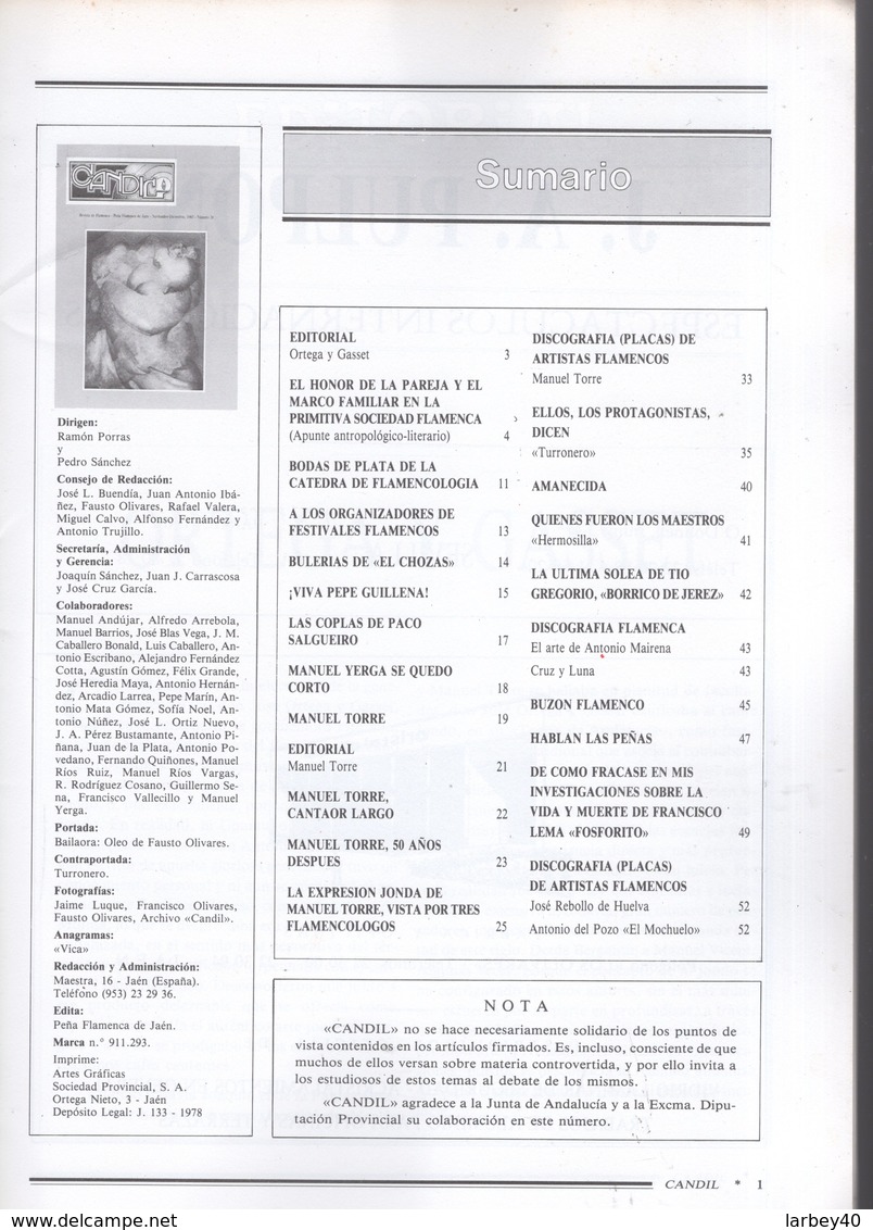 Revue Musique - Candil Revista De Flamenco N° 30 - 1983 - Cultura