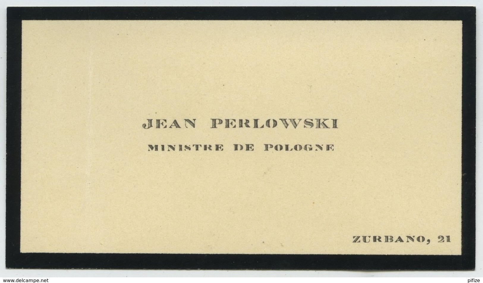 Carte De Visite De Jean Perlowski , Ministre De Pologne . - Cartes De Visite