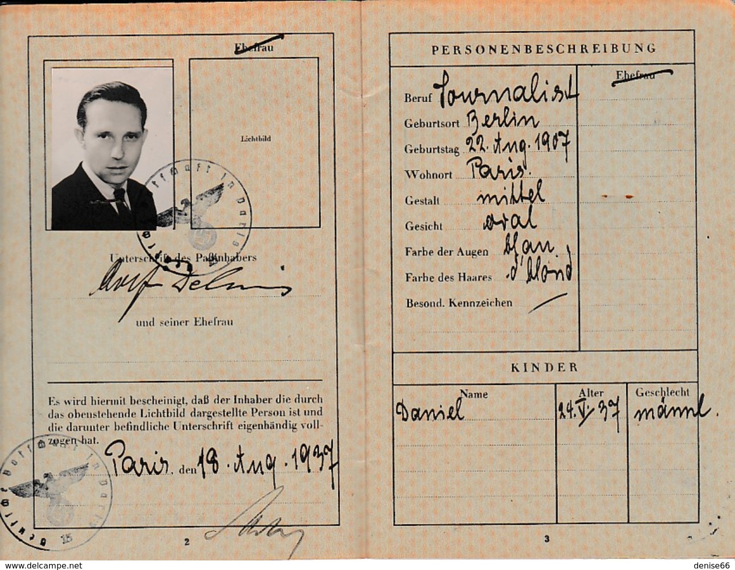 WW2 - 1937/42 - PASSEPORT ALLEMAND - Journaliste - Historische Dokumente
