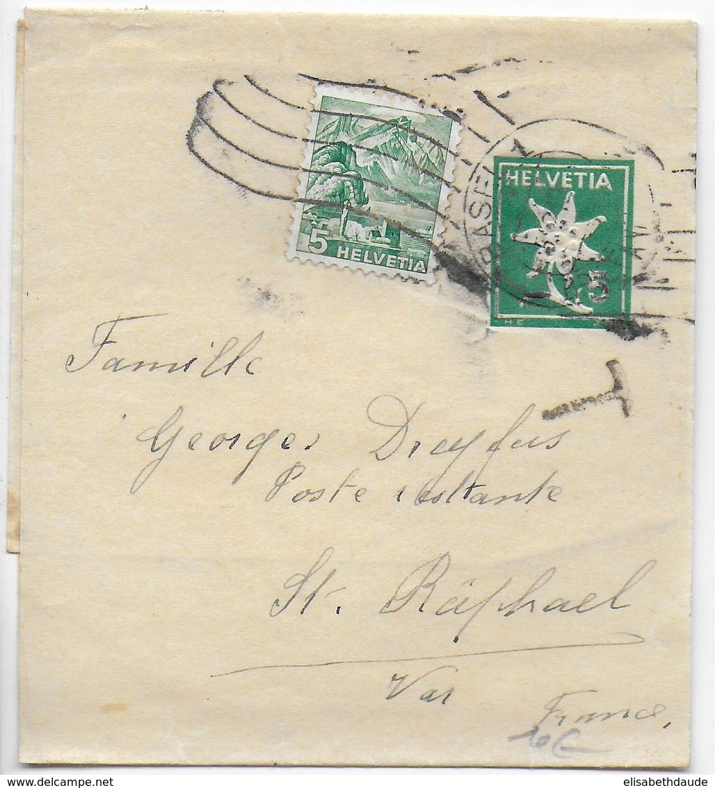 1942 - SUISSE - BANDE JOURNAL ENTIER POSTAL Avec COMPLEMENT De BASEL + TAXE POSTE RESTANTE => ST RAPHAËL (VAR) - Interi Postali