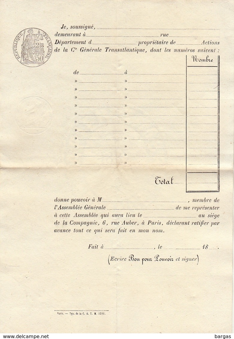 Papier Timbré De L'année 1837 Action Actionnaire De La Compagnie Générale Transatlantique - Navigation