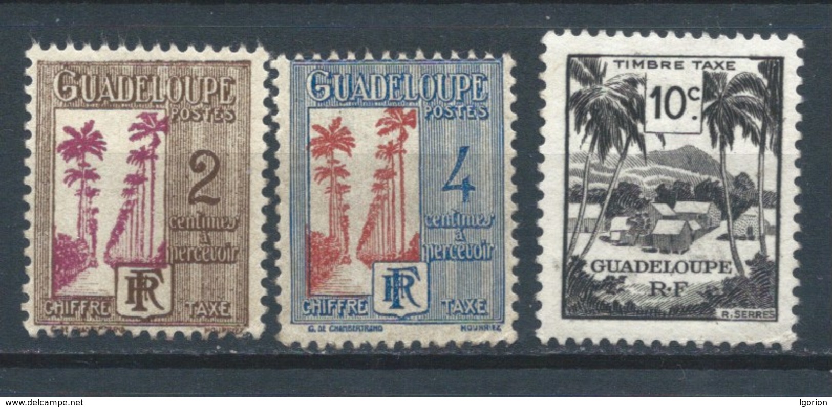 GUADALUPE (COLONIA FRANCESA) 1928+1947 (O) USADOS MI-P25+P26+P31 YT-T25+T26+T41 - Timbres-taxe