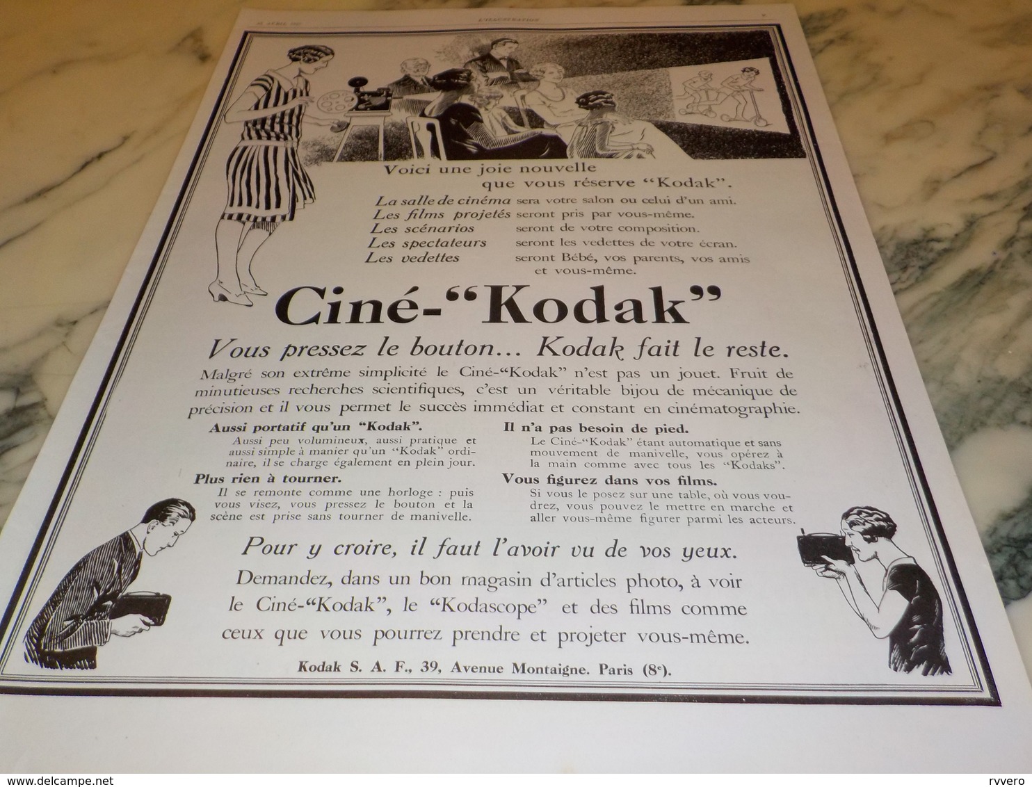 ANCIENNE   PUBLICITE VACANCE CINE KODAK 1927 - Autres & Non Classés