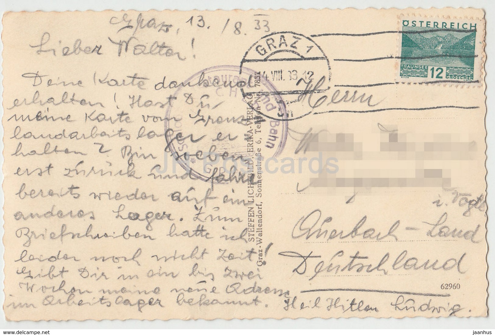 Graz - Hackherdenkmal Am Schlossberg - 453 - 1933 - Old Postcard - Austria - Used - Graz