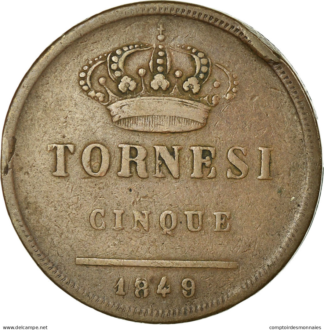 Monnaie, États Italiens, NAPLES, Ferdinando II, 5 Tornesi, 1849, TB+, Cuivre - Naples & Sicile