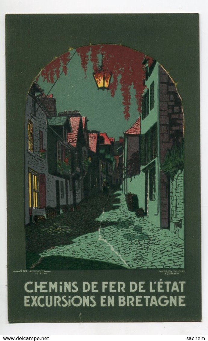 22 DINAN Illustrateur Géo DORIVAL Rue Du Jerzual  PUBLICITE Chemins De Fer Etat Excursions En Bretagne   D02 2020 - Dinan