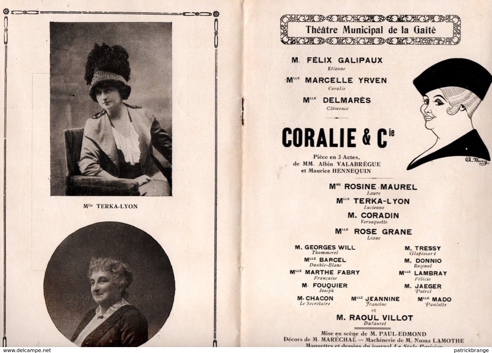 PROGRAMME. THÉÂTRE DE LA GAÎTÉ . " CORALIE & Cie " . F. GALIPAUX, DELMARÈS, M. YRVEN, R. MAUREL - Réf. N° 81P - - Programme