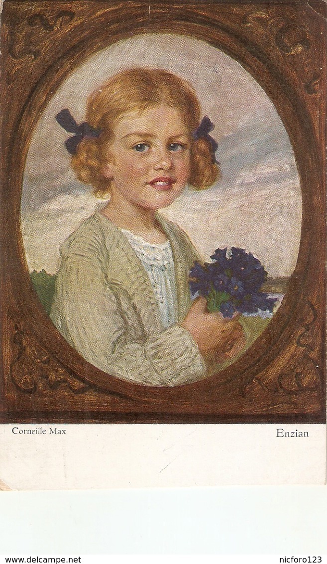 ""Corneilles Max. Girl With Rflowers. Enzian. Studientpf" Fine Painting, Vintage German Postcard - Otros & Sin Clasificación