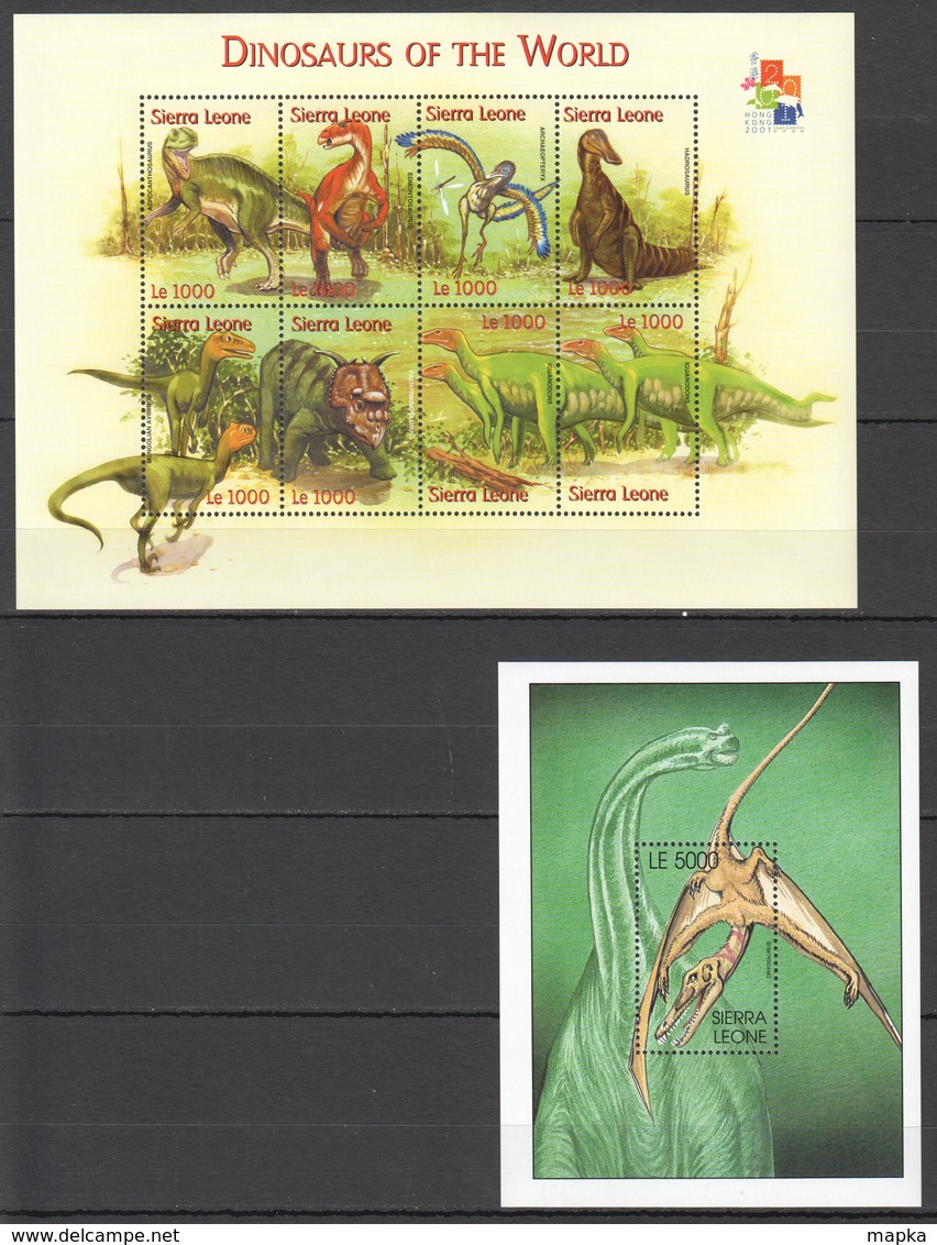 PK025 2001 SIERRA LEONE FAUNA DINOSAURS OF THE WORLD REPTILIES 1KB+1BL MNH - Préhistoriques